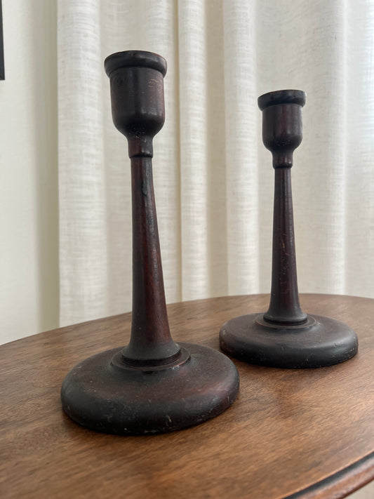 Vintage primitive candle holders (set of 2)