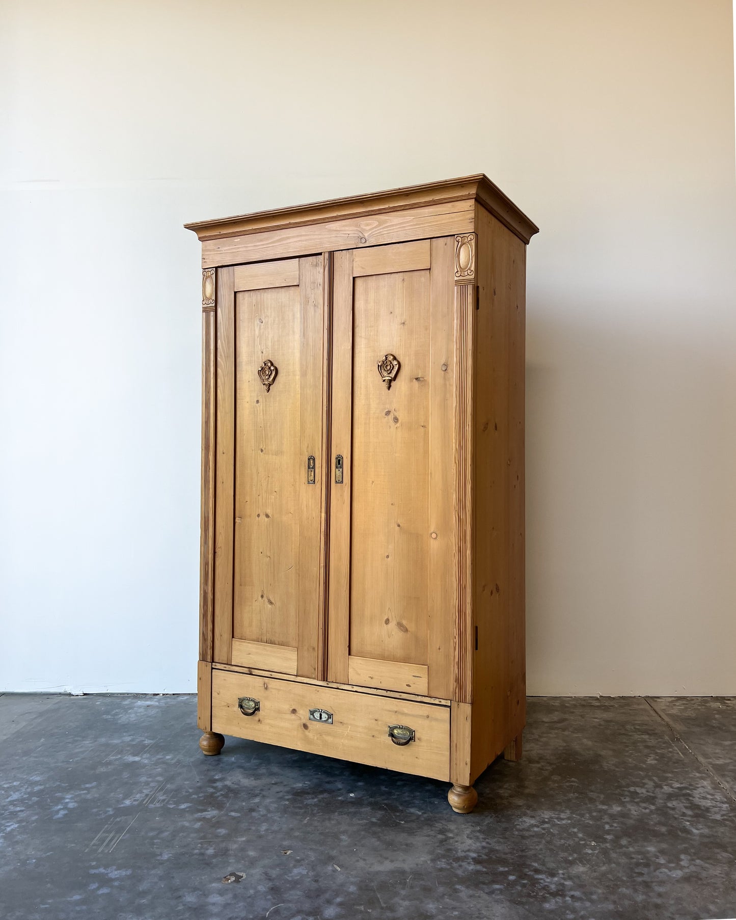 Antique European Pine Wardrobe with Drawer