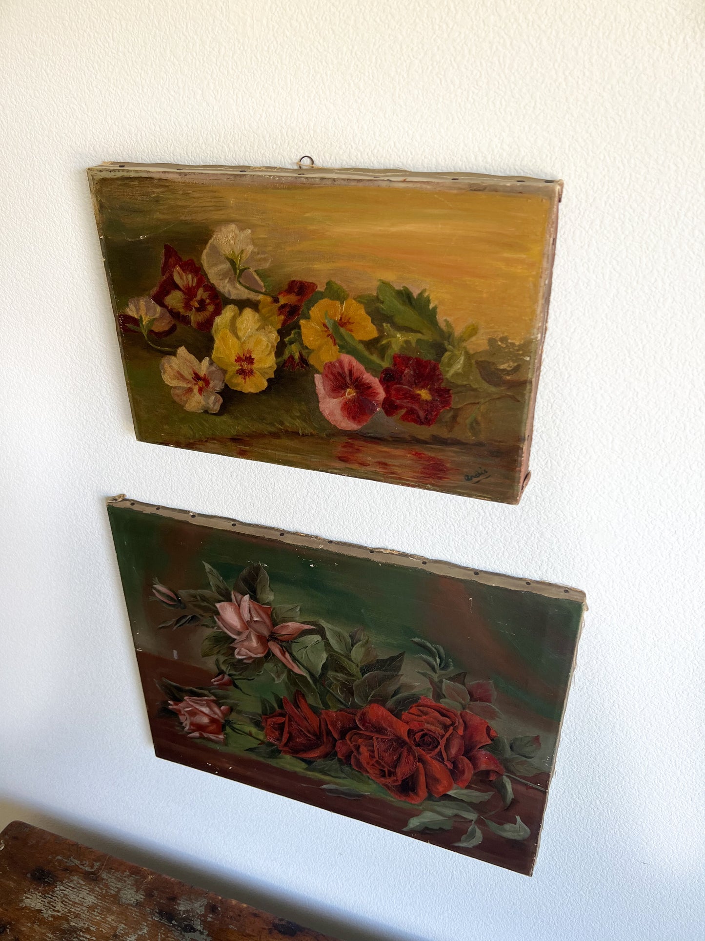 Antique Floral Oil Painting on Canvas