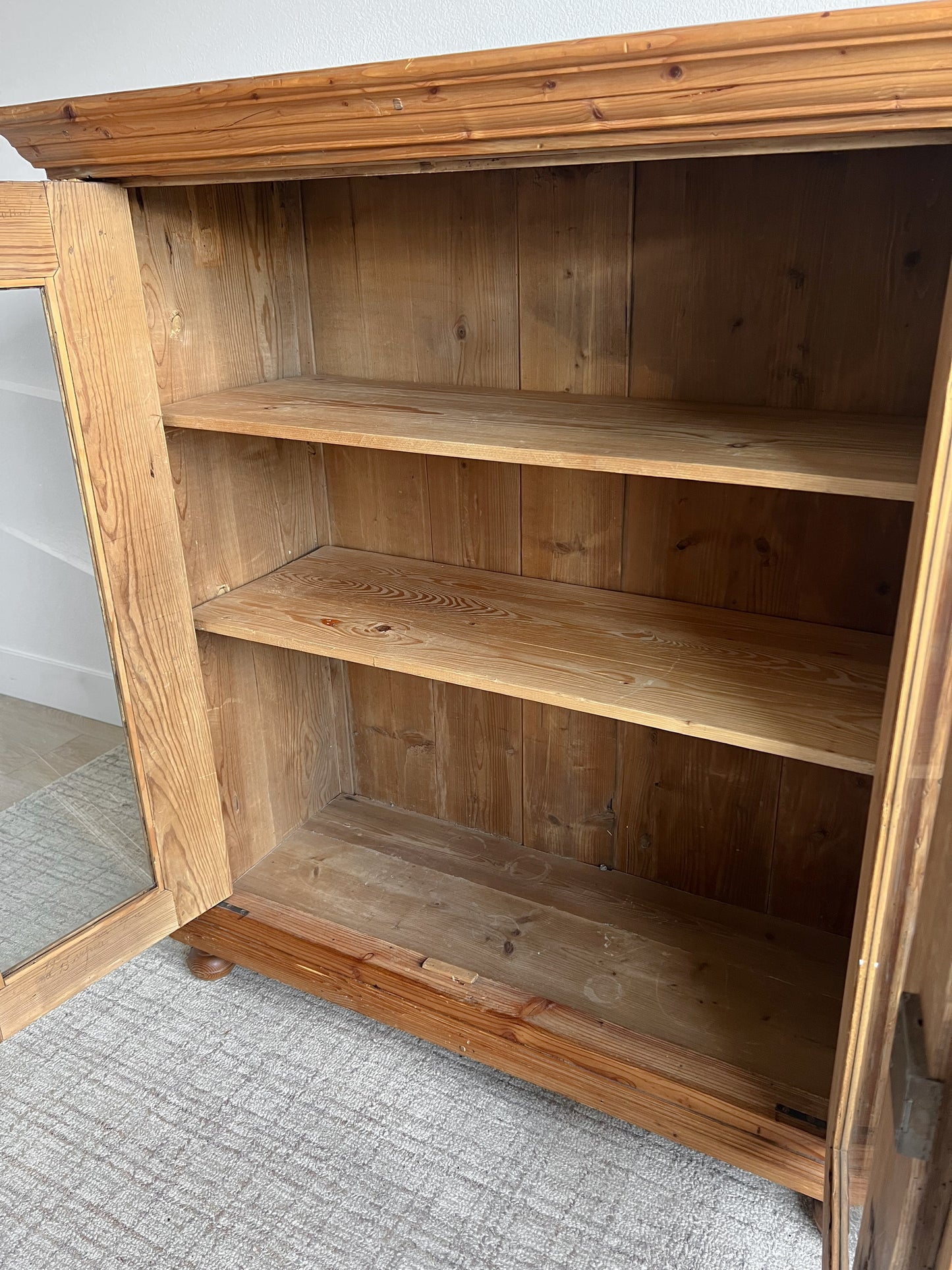 Antique European Pine Display Cabinet