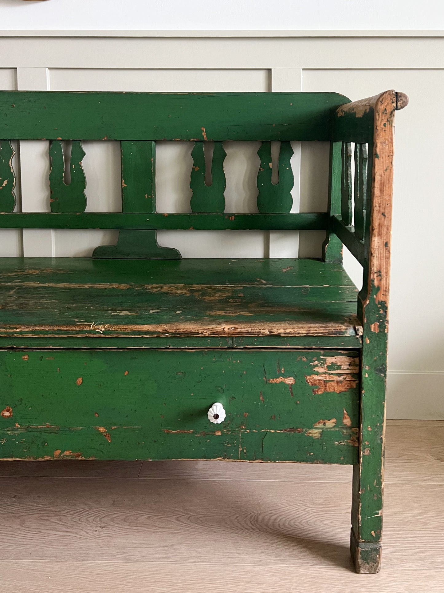 Antique Green Storage Bench