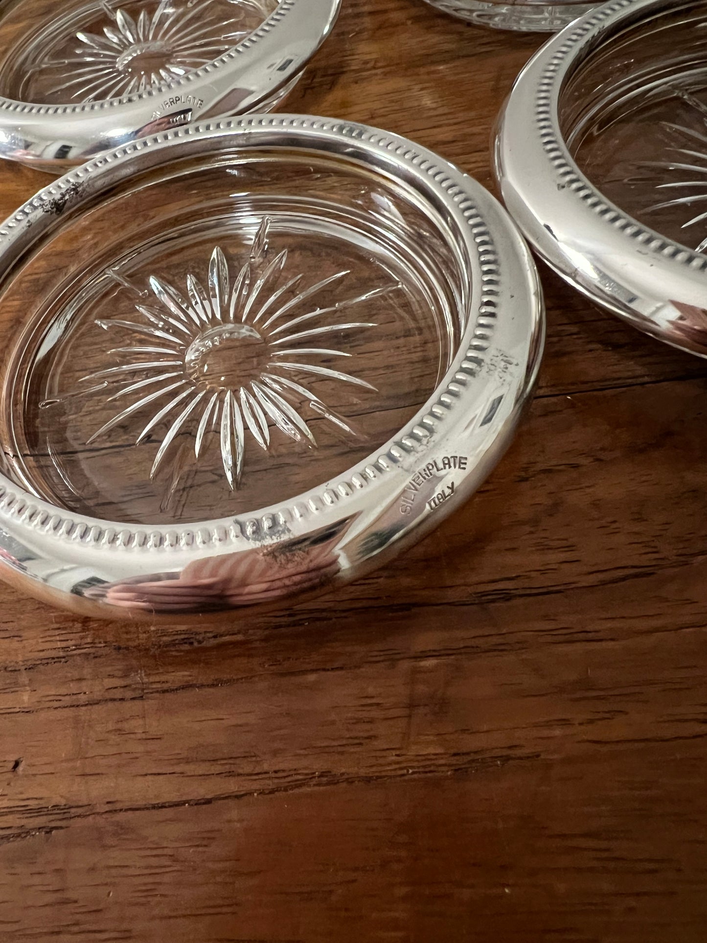 Vintage Silverplate Glass Coasters (set of 4)