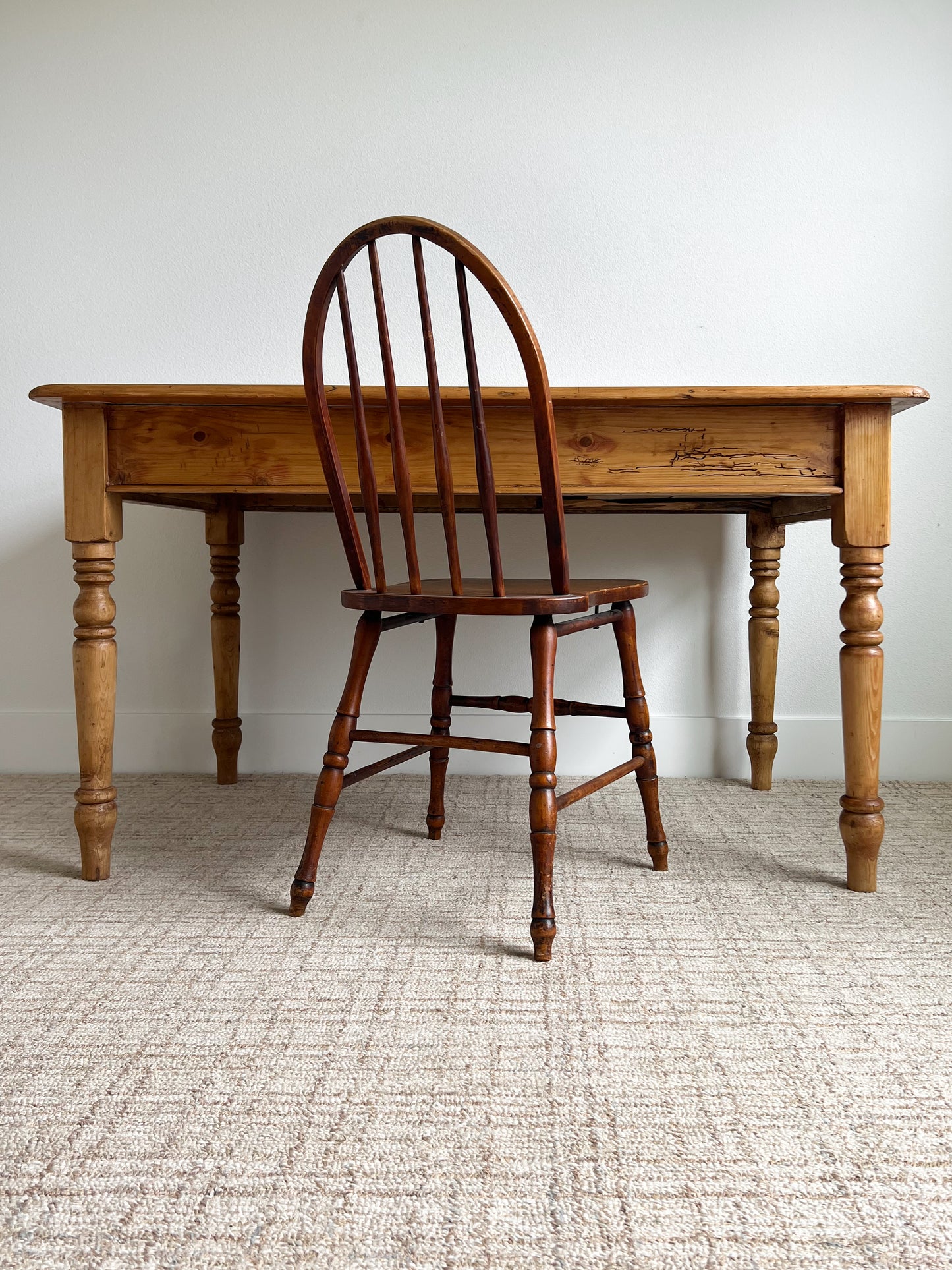 Antique English Pine Kitchen Table with Drawer