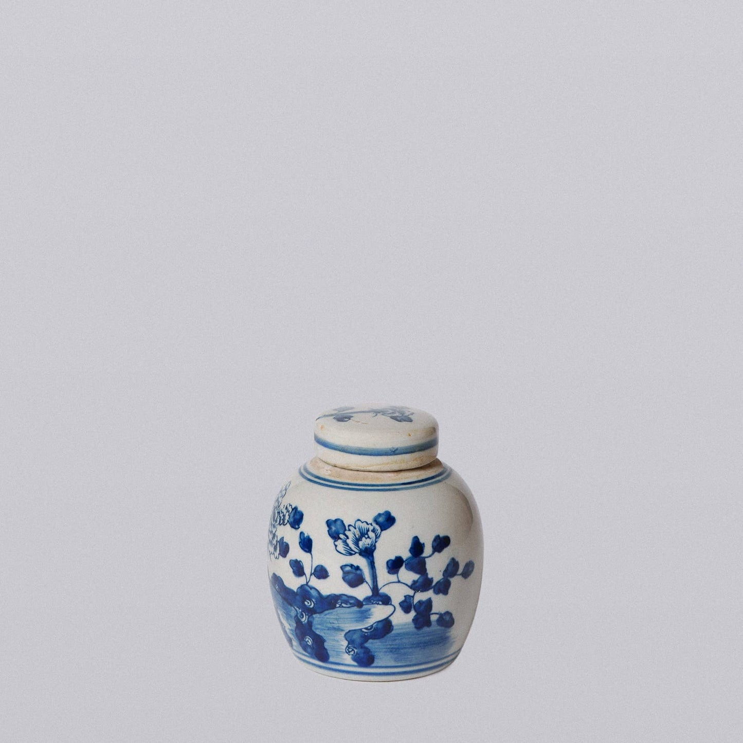 Mini Blue and White Porcelain Peony Jar