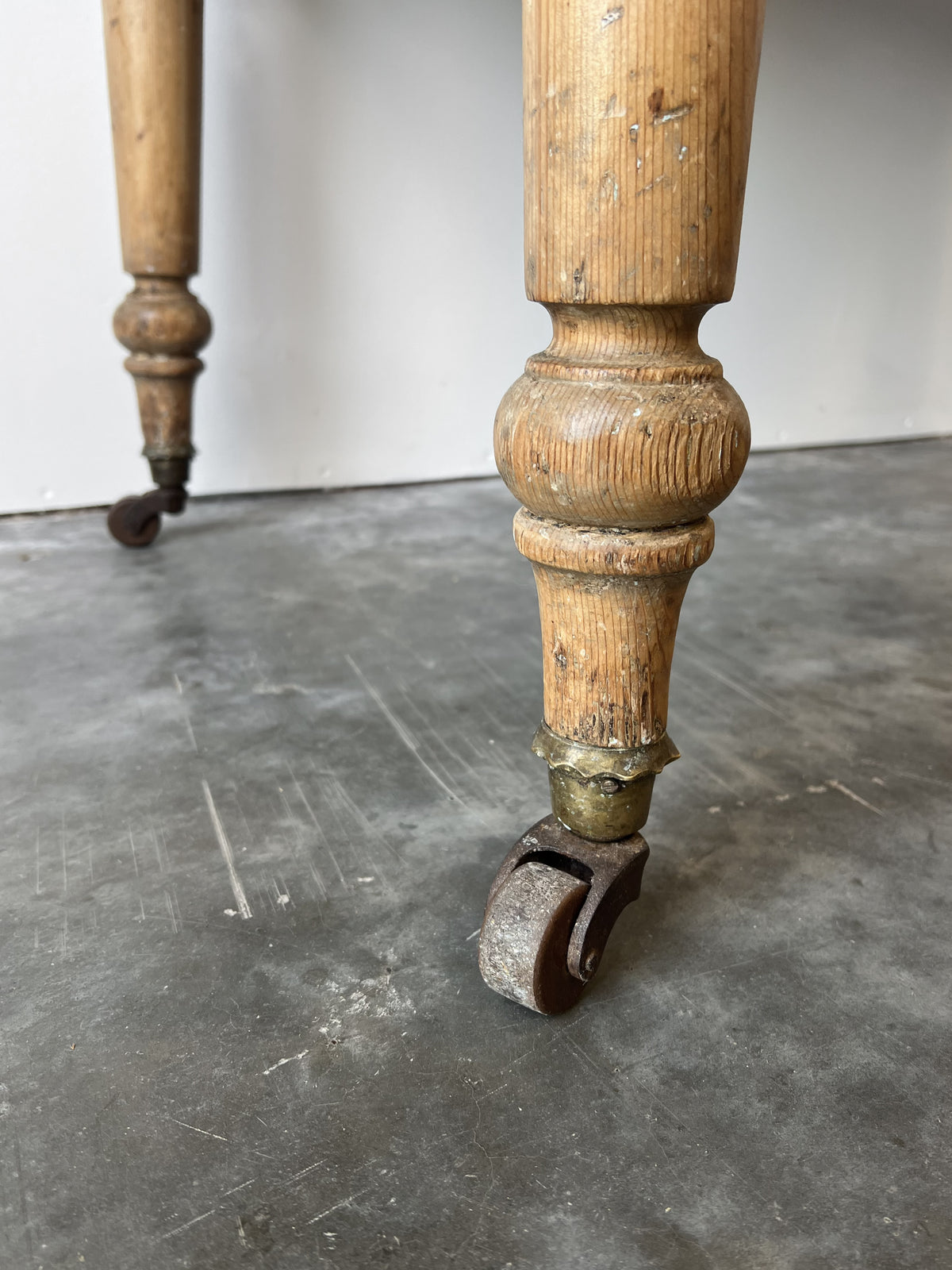 Antique Pine Farmhouse Table on Casters
