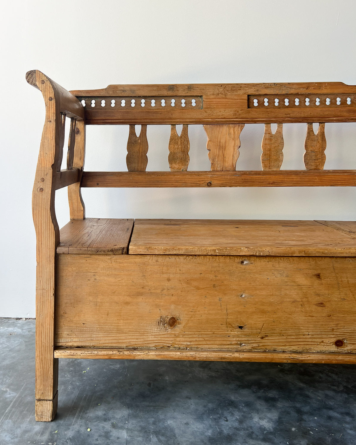 Antique European Pine Storage Bench