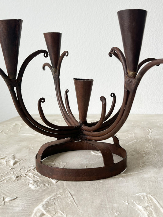 Vintage Brutalist Wrought Iron candle Holder