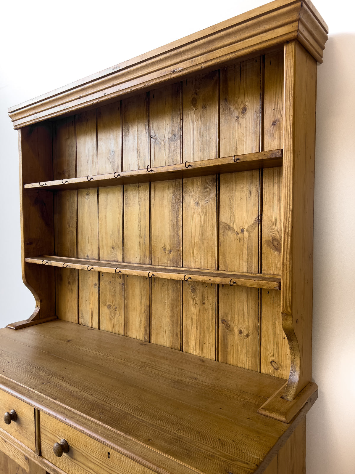 Antique English Pine Dresser with Sliding Door Base