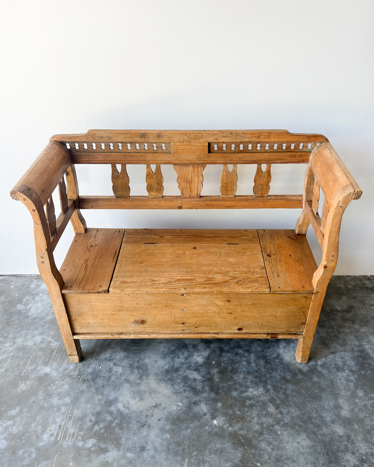 Antique European Pine Storage Bench