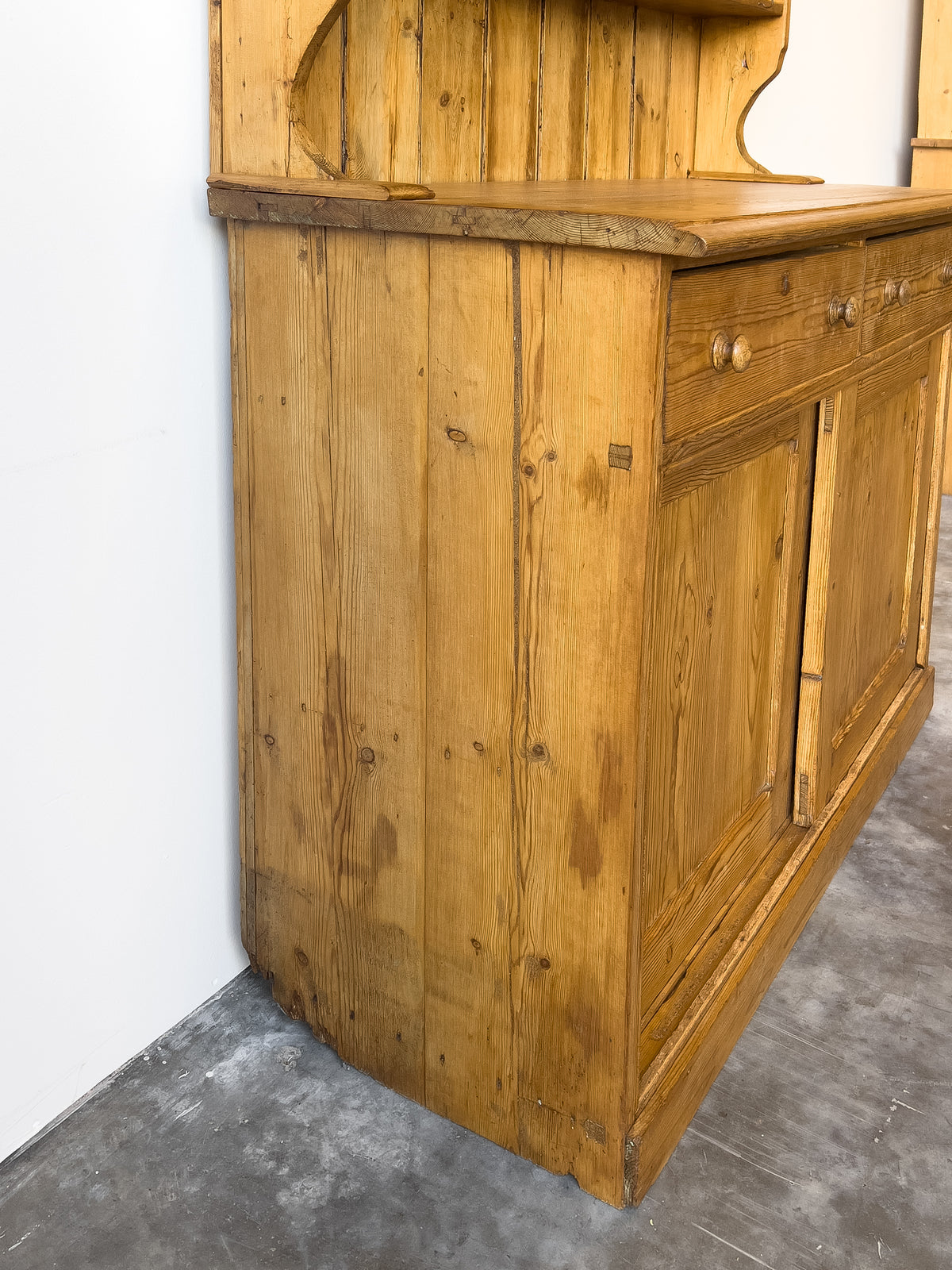 Antique English Pine Dresser with Sliding Door Base
