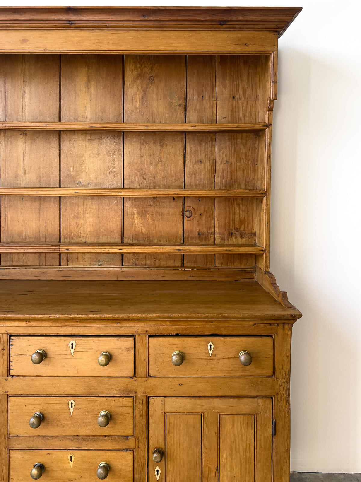 Antique Victorian Pine Hutch with Brass Knobs | Kitchen Dresser