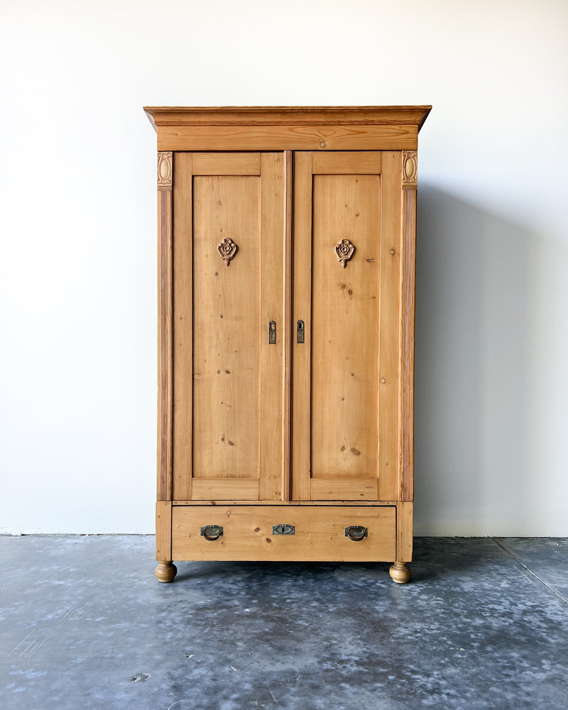 Antique European Pine Wardrobe with Drawer