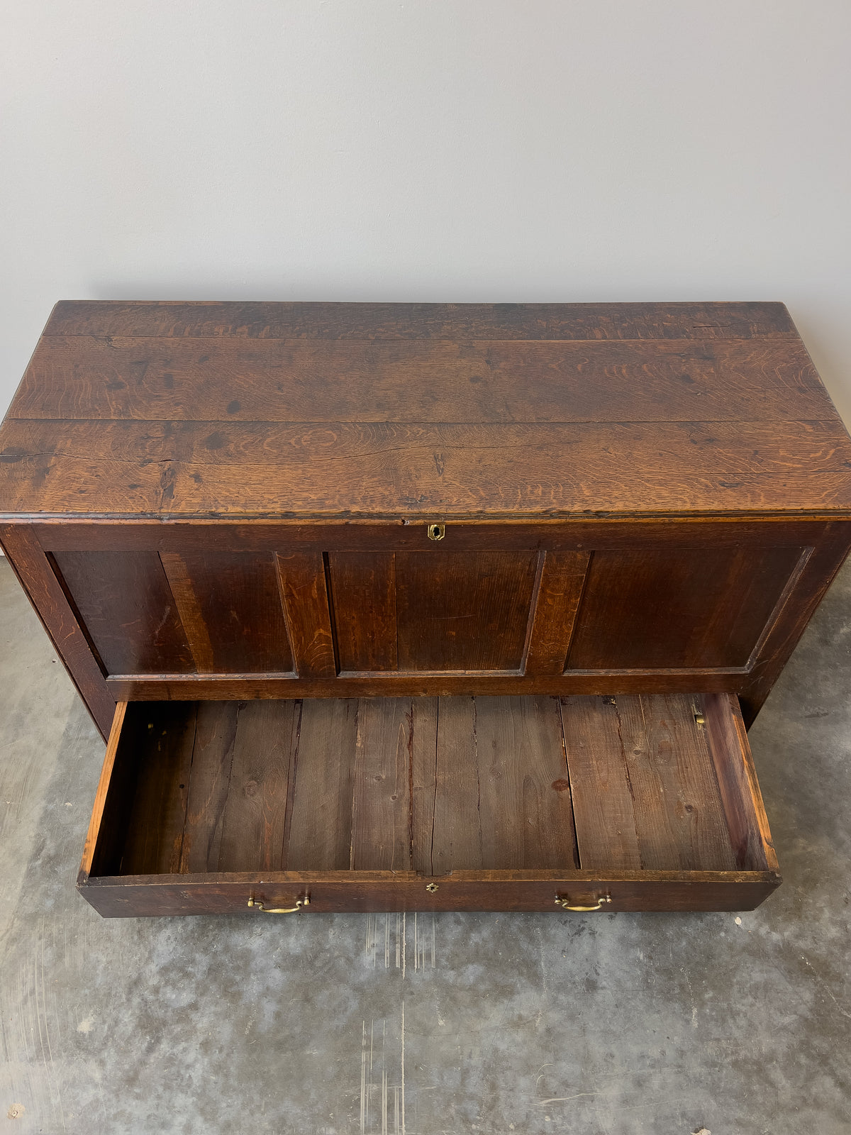 Antique 18th Century English Oak Mule Chest