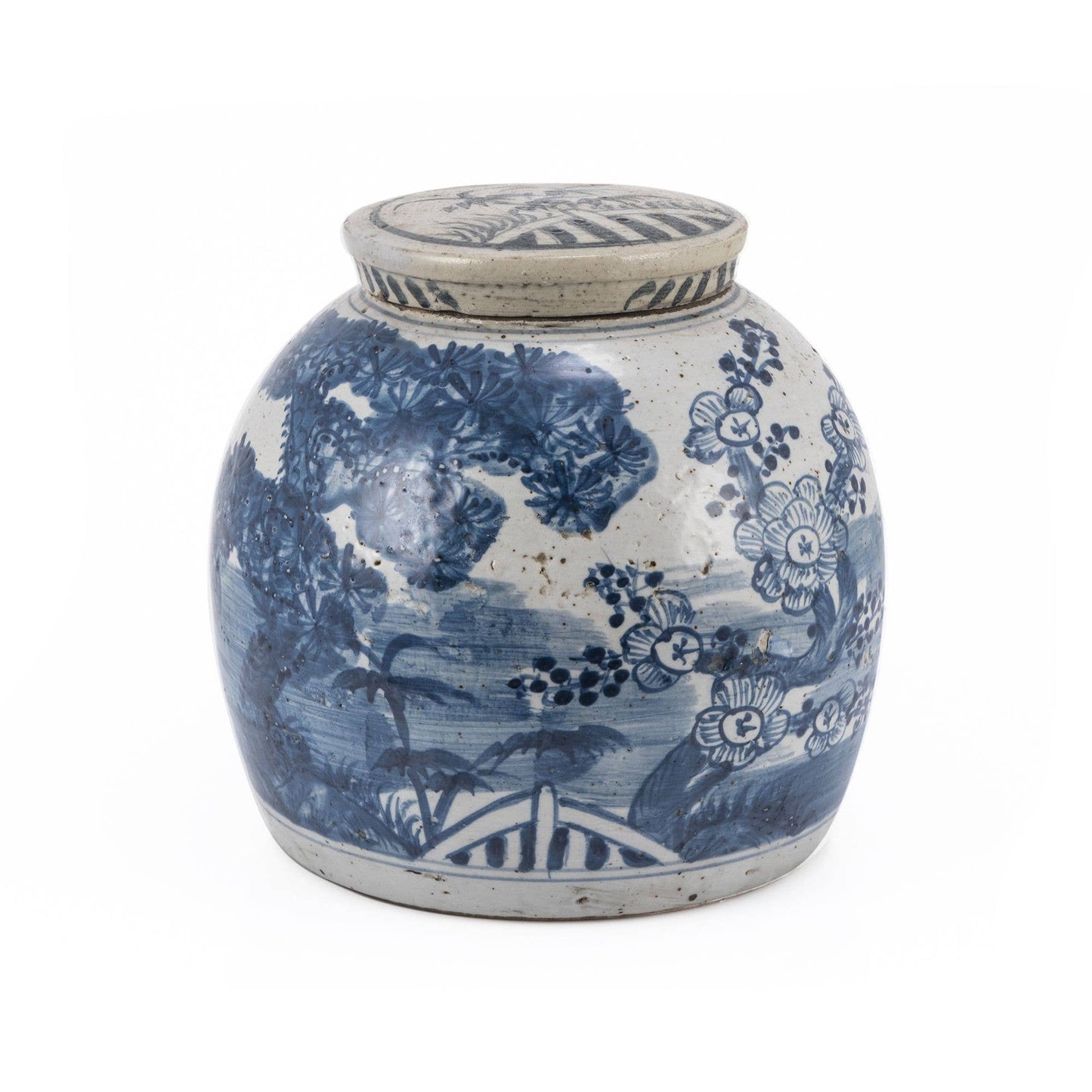Blue & White Vintage Ming Jar Pine Motif