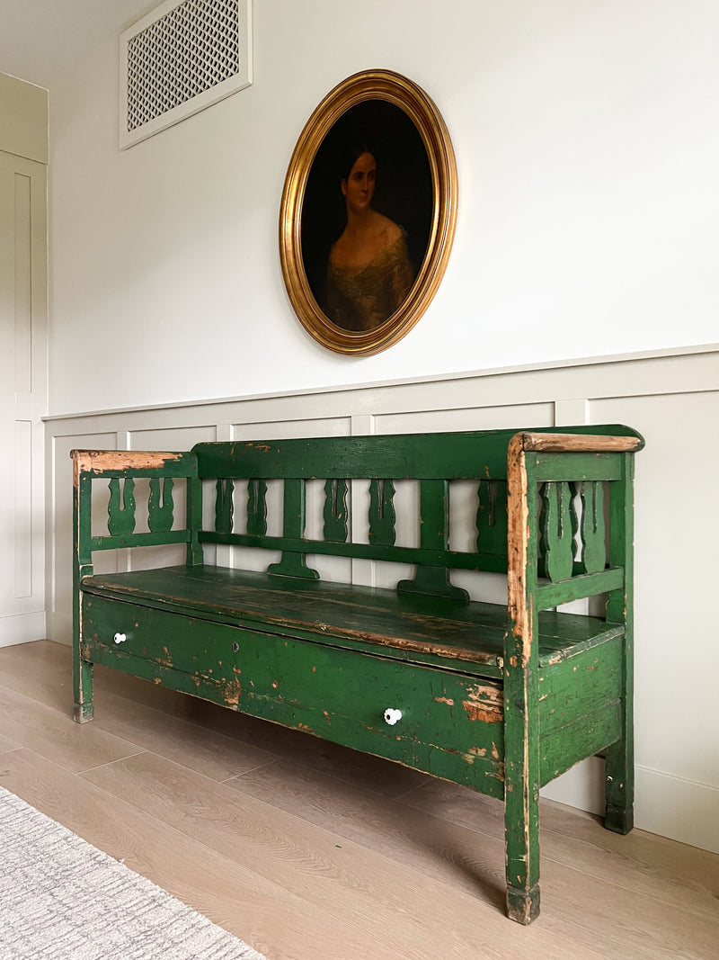 *RESERVED LOCAL PICKUP* Antique Green Storage Bench