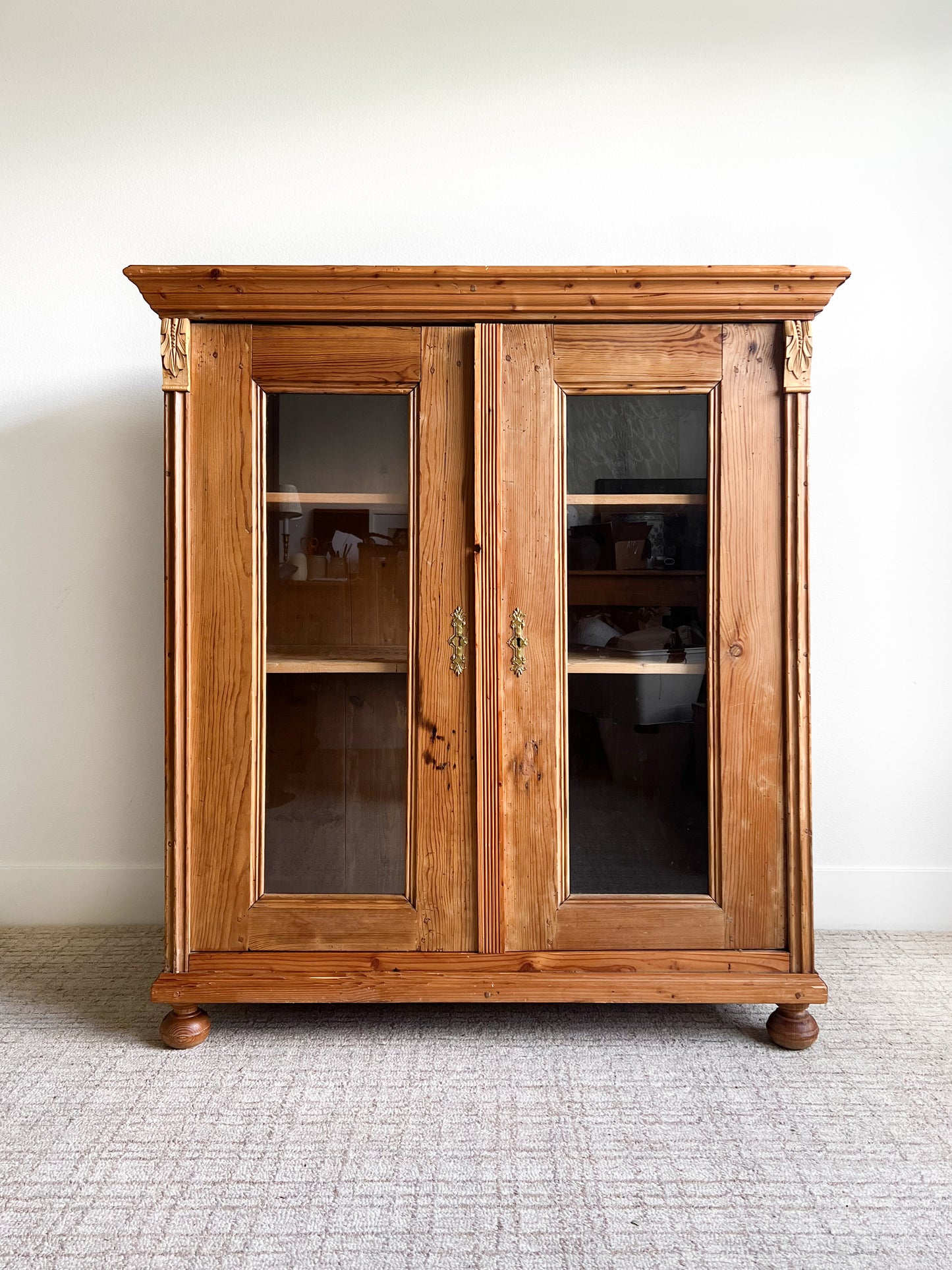 Antique European Pine Display Cabinet