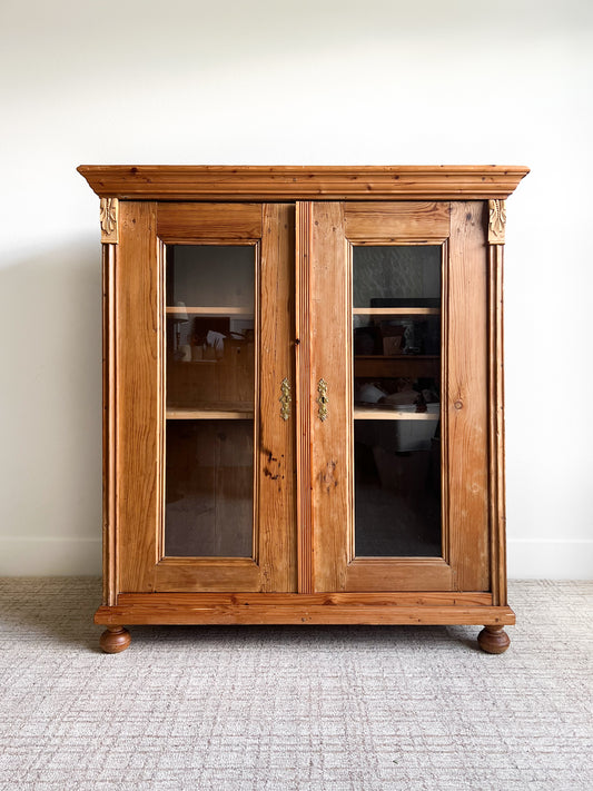 Antique European Pine Display Cabinet