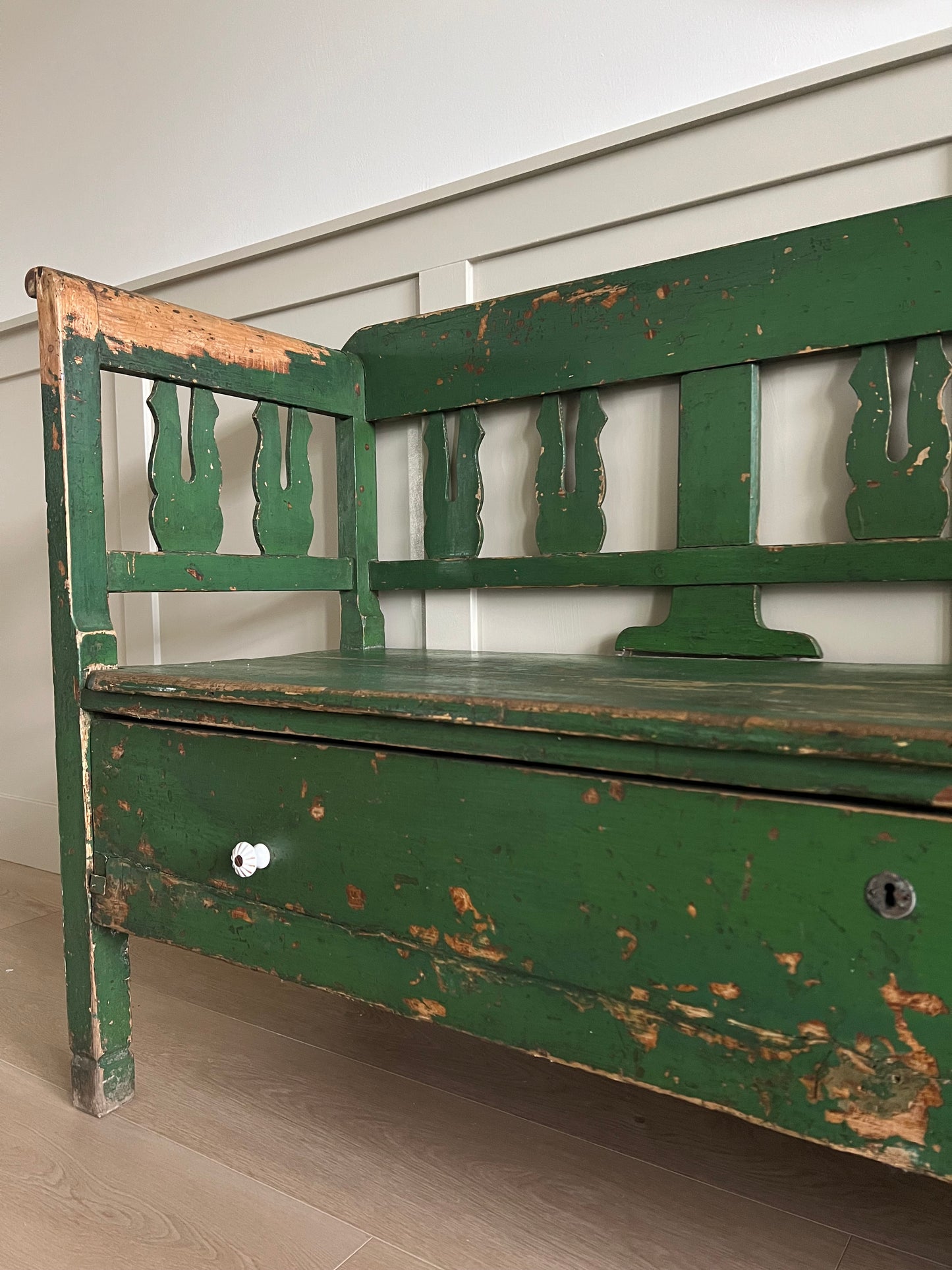 Antique Green Storage Bench