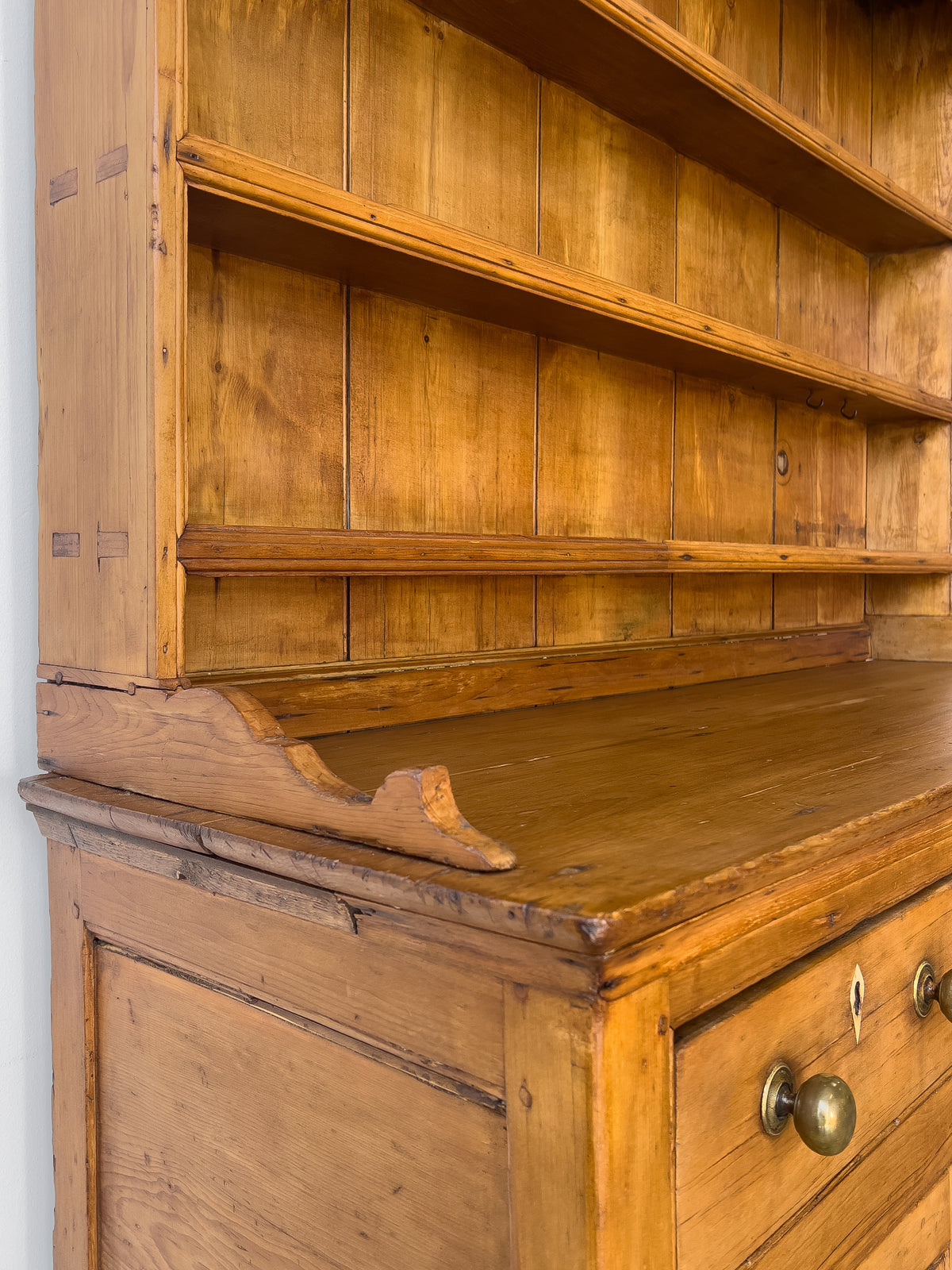 Antique Victorian Pine Hutch with Brass Knobs | Kitchen Dresser