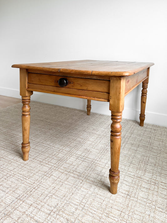 Antique English Pine Kitchen Table with Drawer
