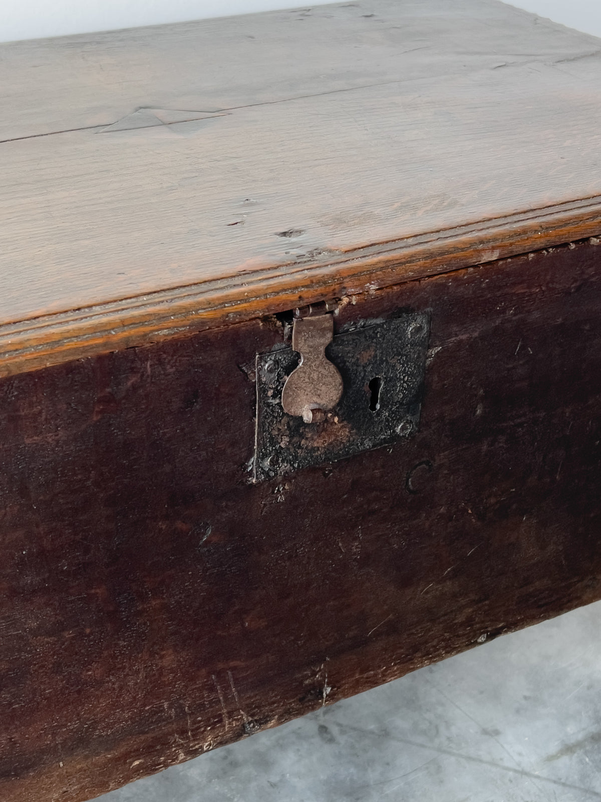 Antique 17th Century English Oak Plank Coffer