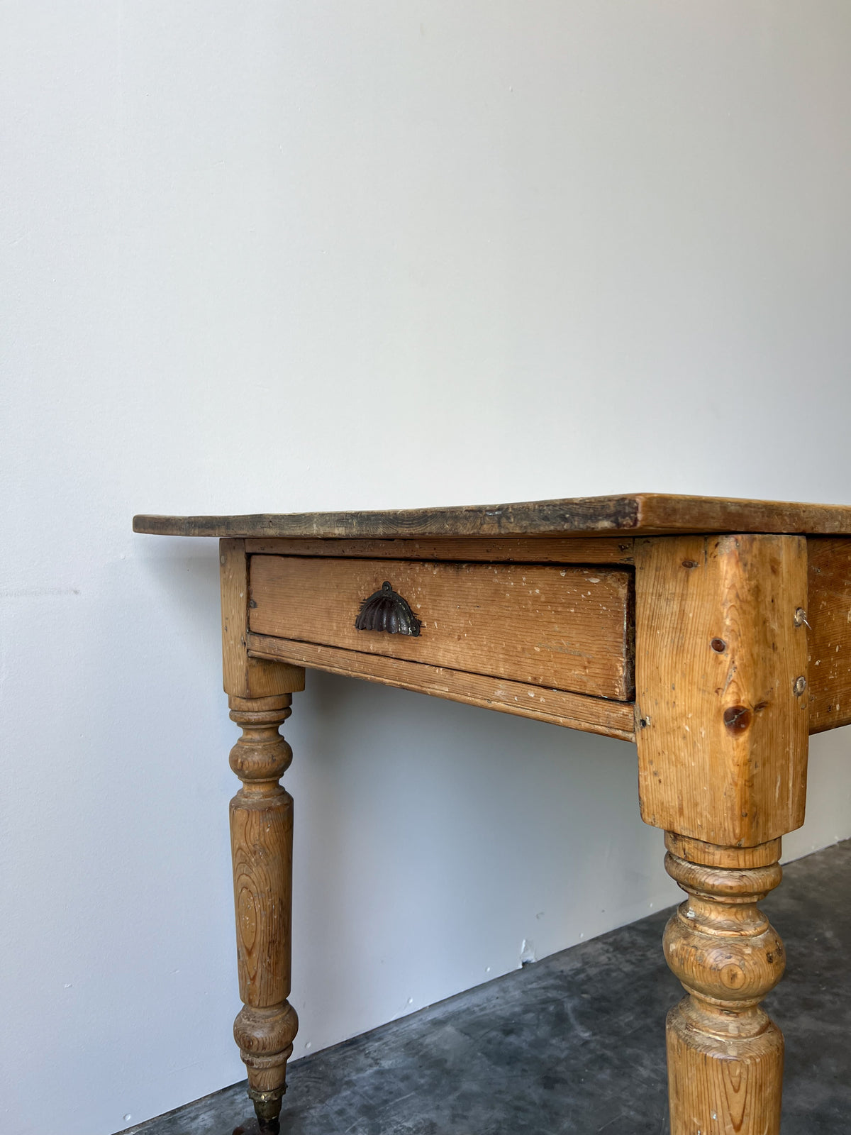 Antique Pine Farmhouse Table on Casters