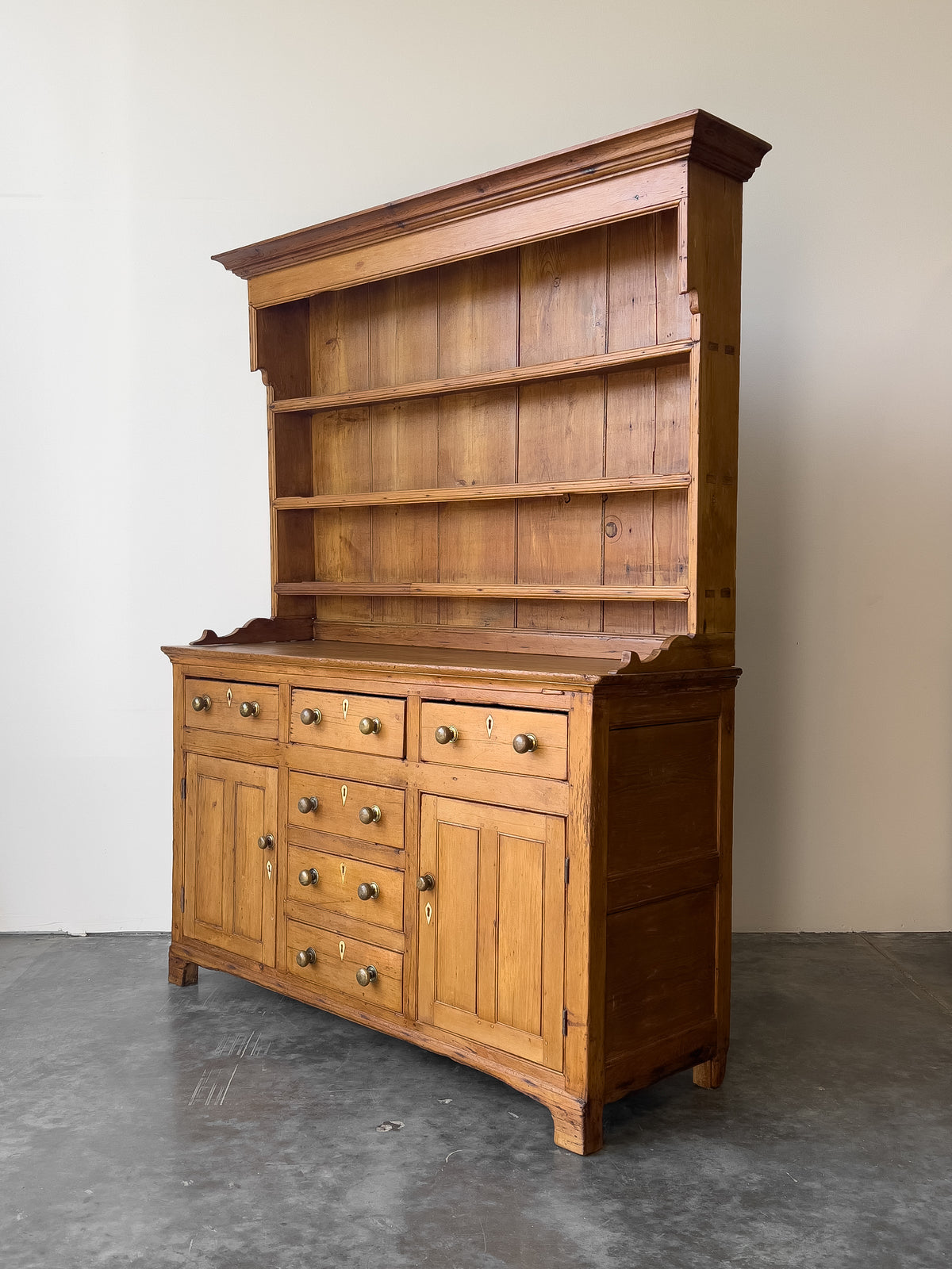 Antique Victorian Pine Hutch with Brass Knobs | Kitchen Dresser