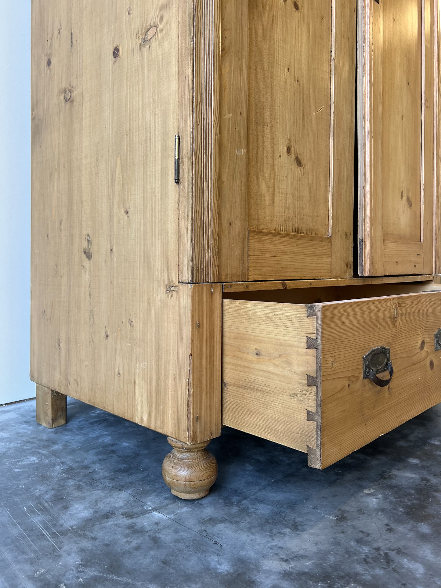 Antique European Pine Wardrobe with Drawer