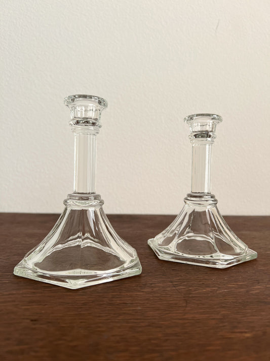 Vintage Pair of Glass Taper Candle Holders