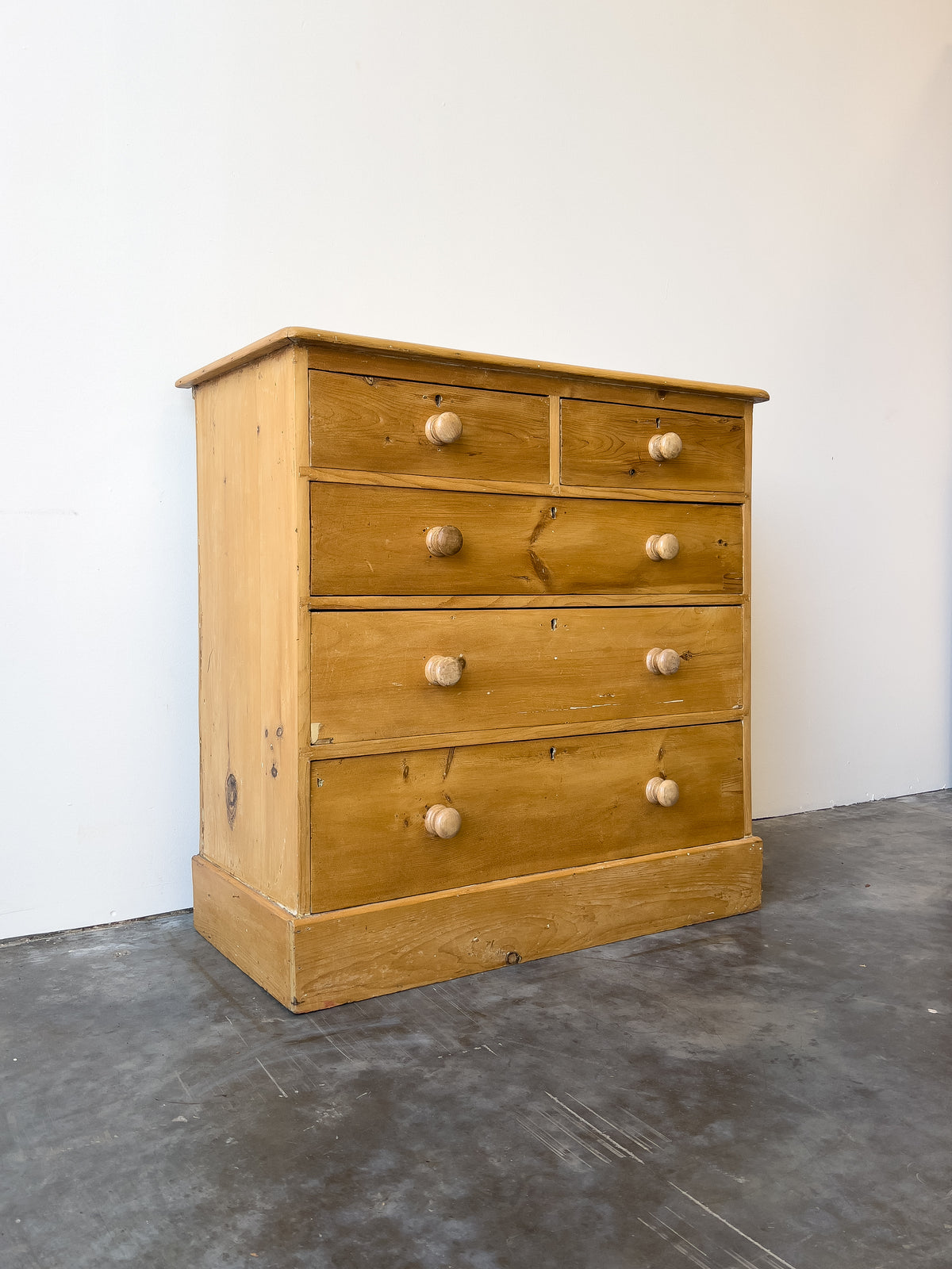 Antique English Pine Chest of Drawers with Block Plinth Base