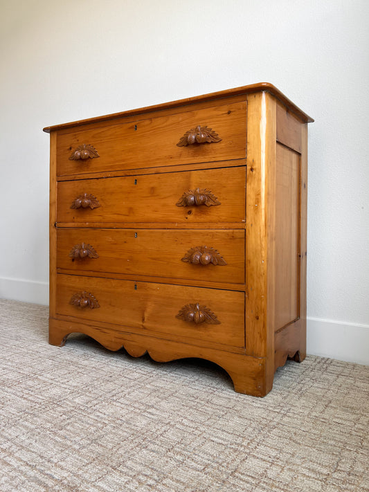 Victorian Antique Pine Drawers with Hand Carved Drawer Pulls c. 1800s