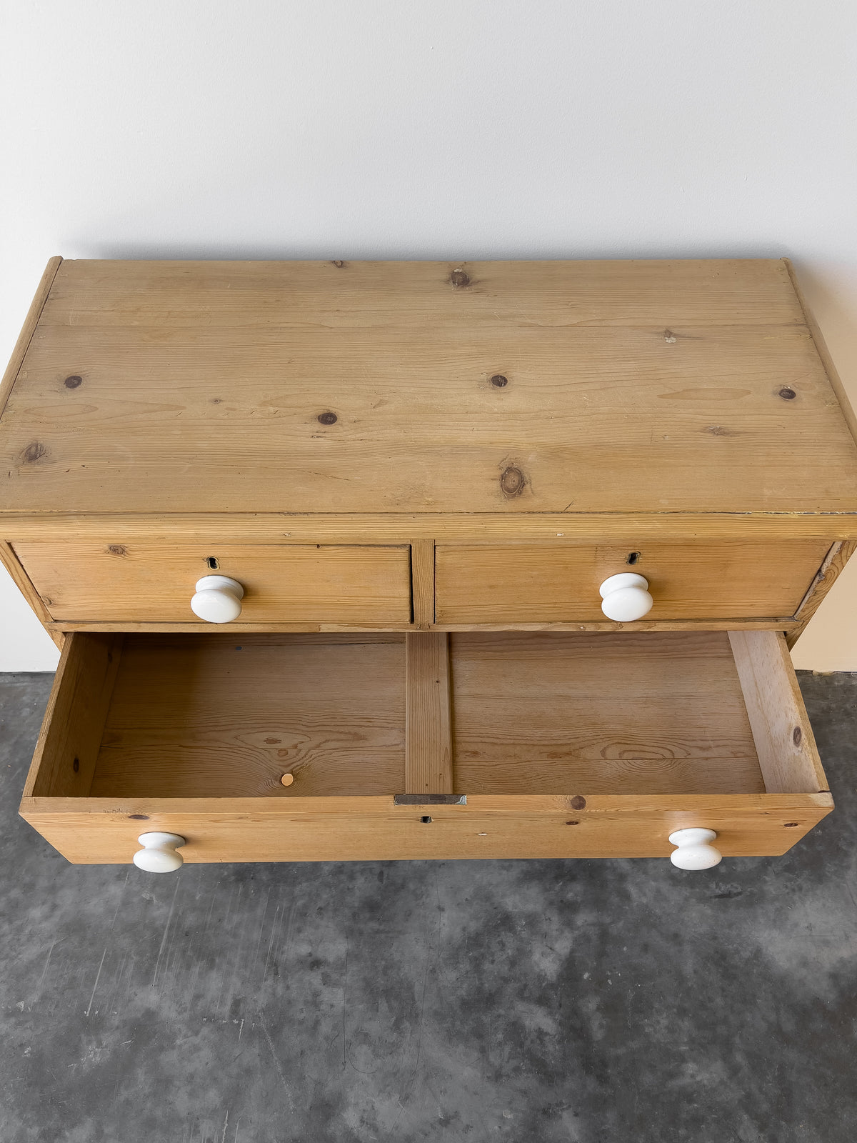 19th Century English Pine Chest of Drawers | Dresser with Porcelain Knobs