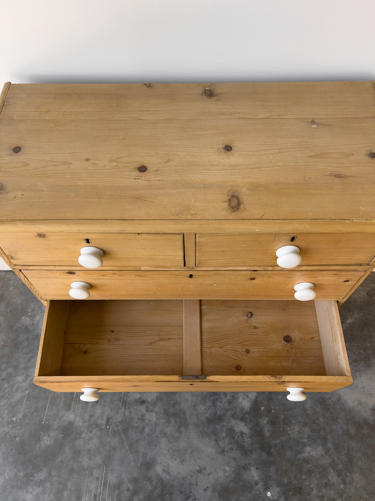 19th Century English Pine Chest of Drawers | Dresser with Porcelain Knobs
