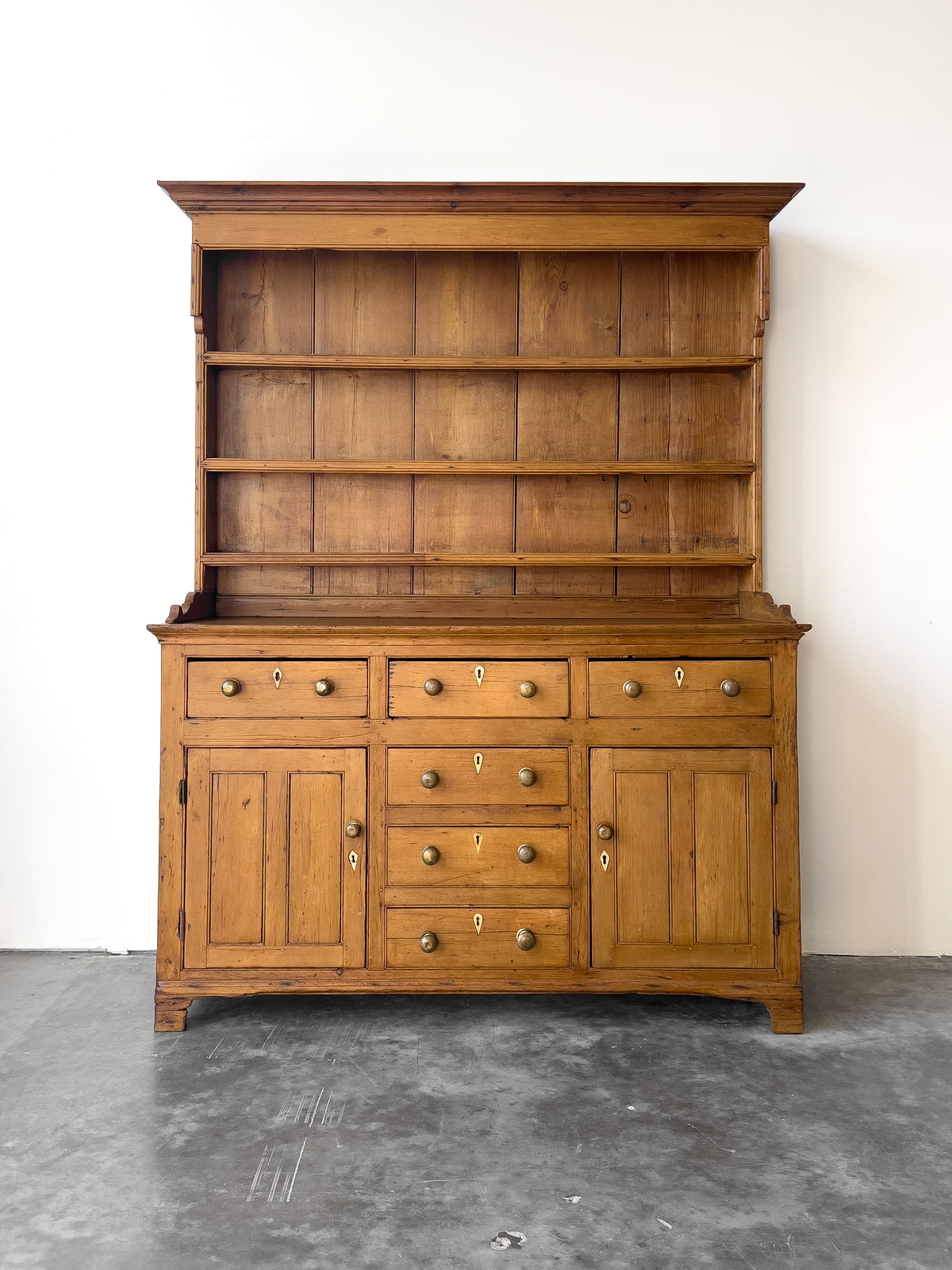 Antique Victorian Pine Hutch with Brass Knobs | Kitchen Dresser