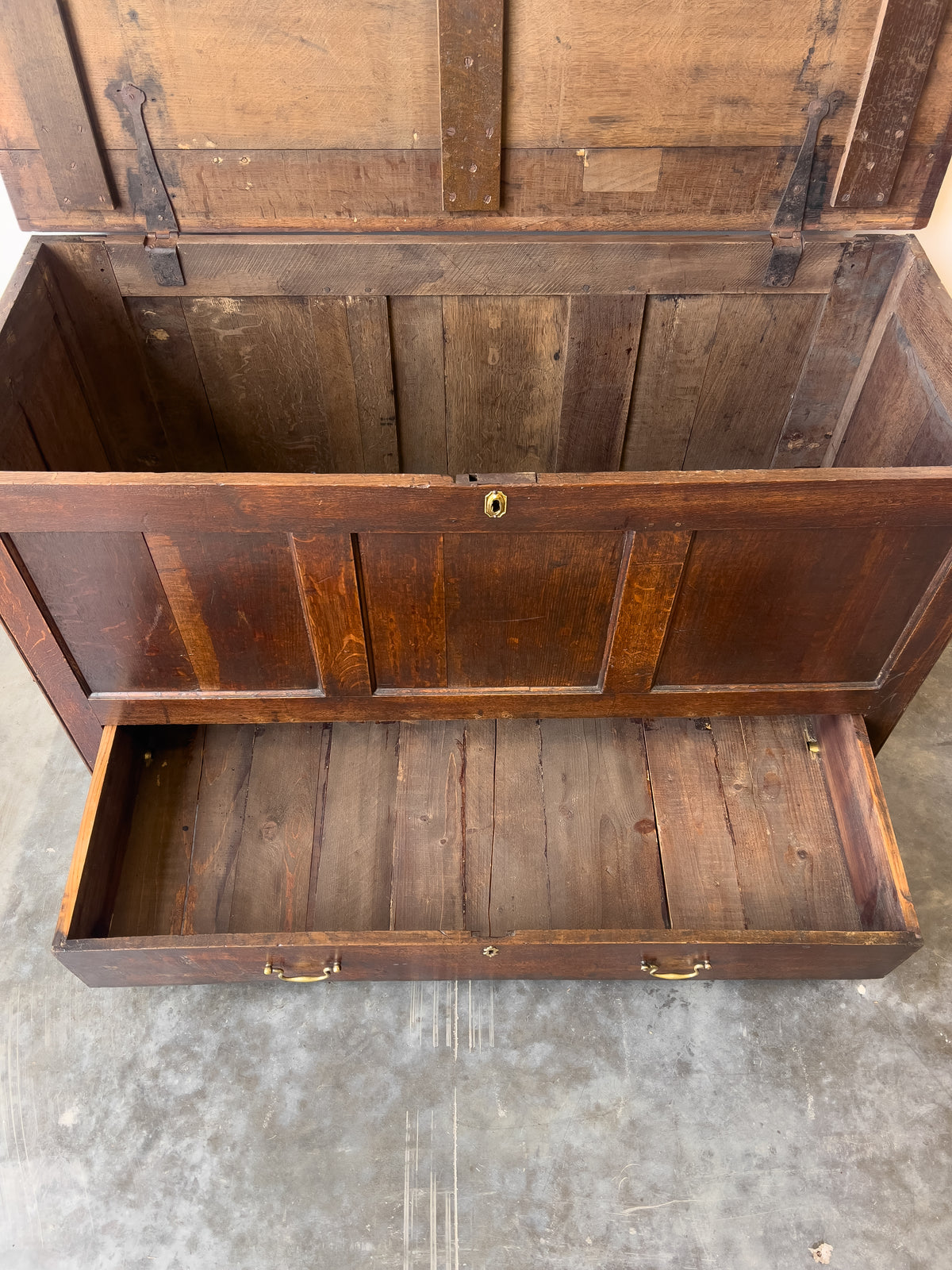 Antique 18th Century English Oak Mule Chest