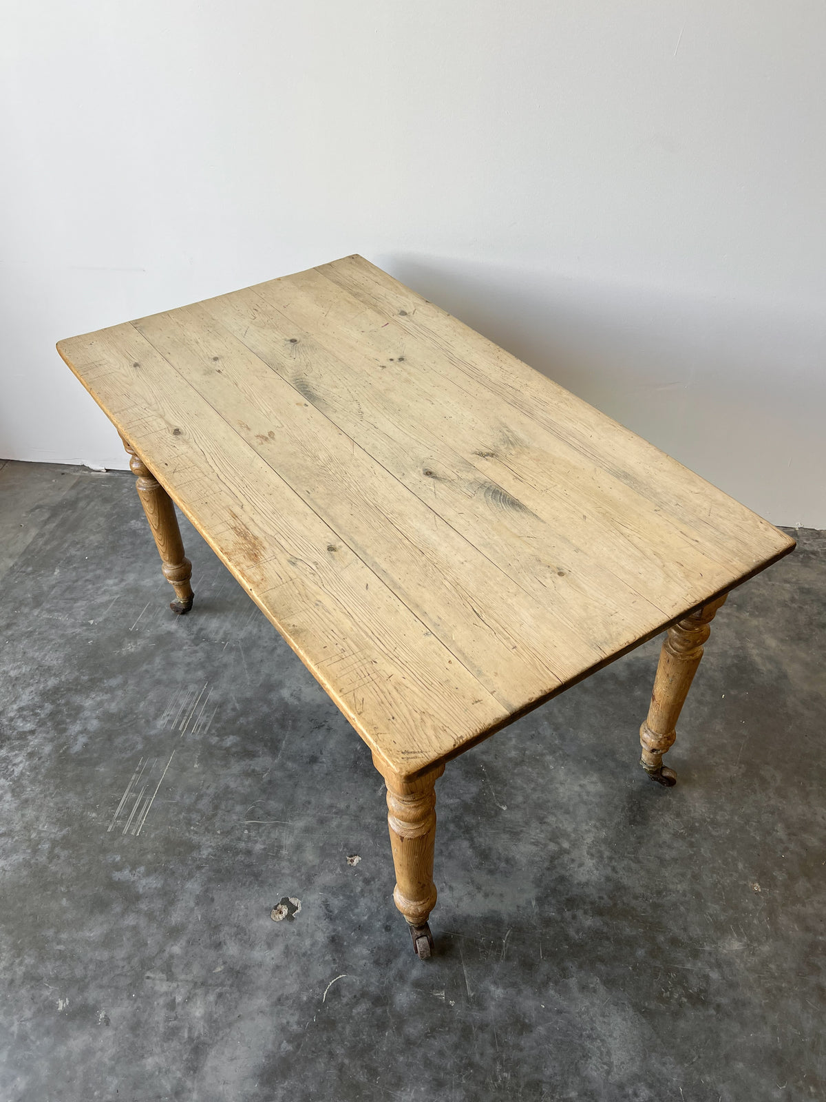 Antique Pine Farmhouse Table on Casters