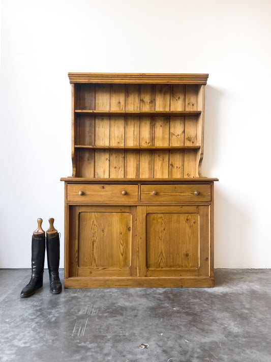 Antique English Pine Dresser with Sliding Door Base