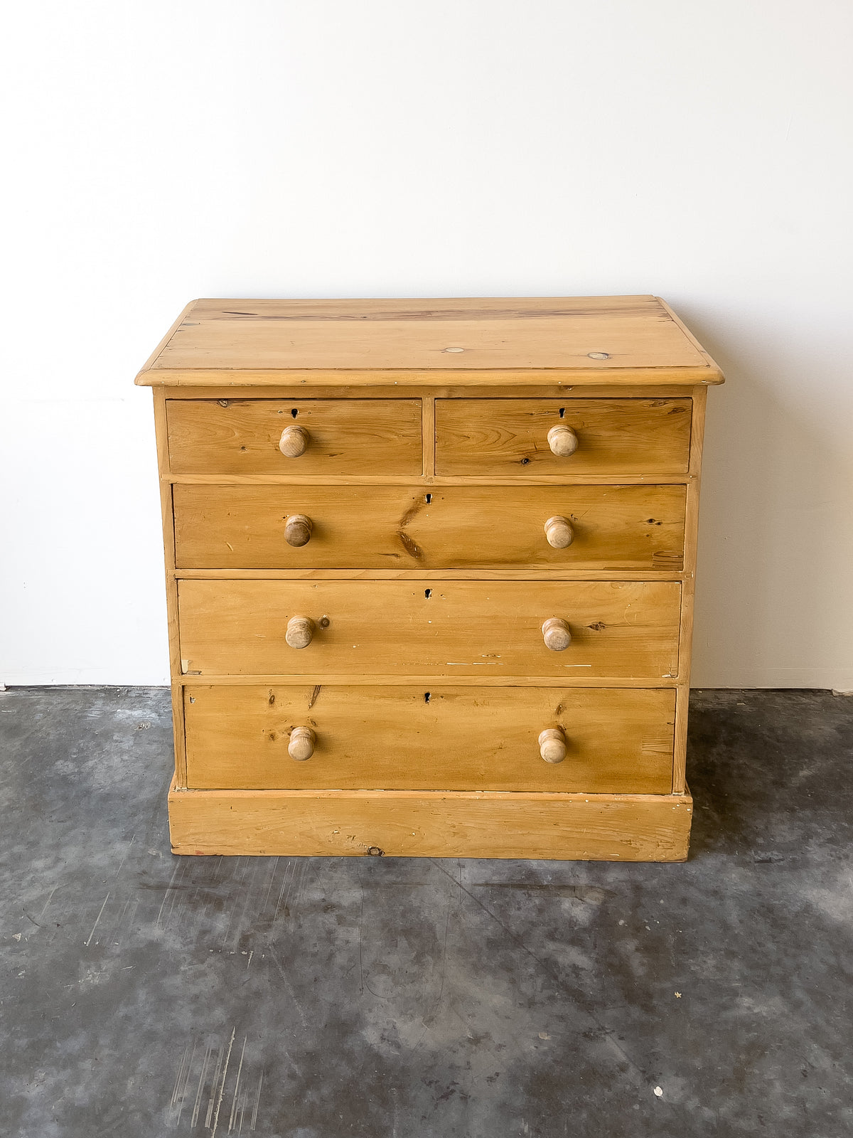 Antique English Pine Chest of Drawers with Block Plinth Base