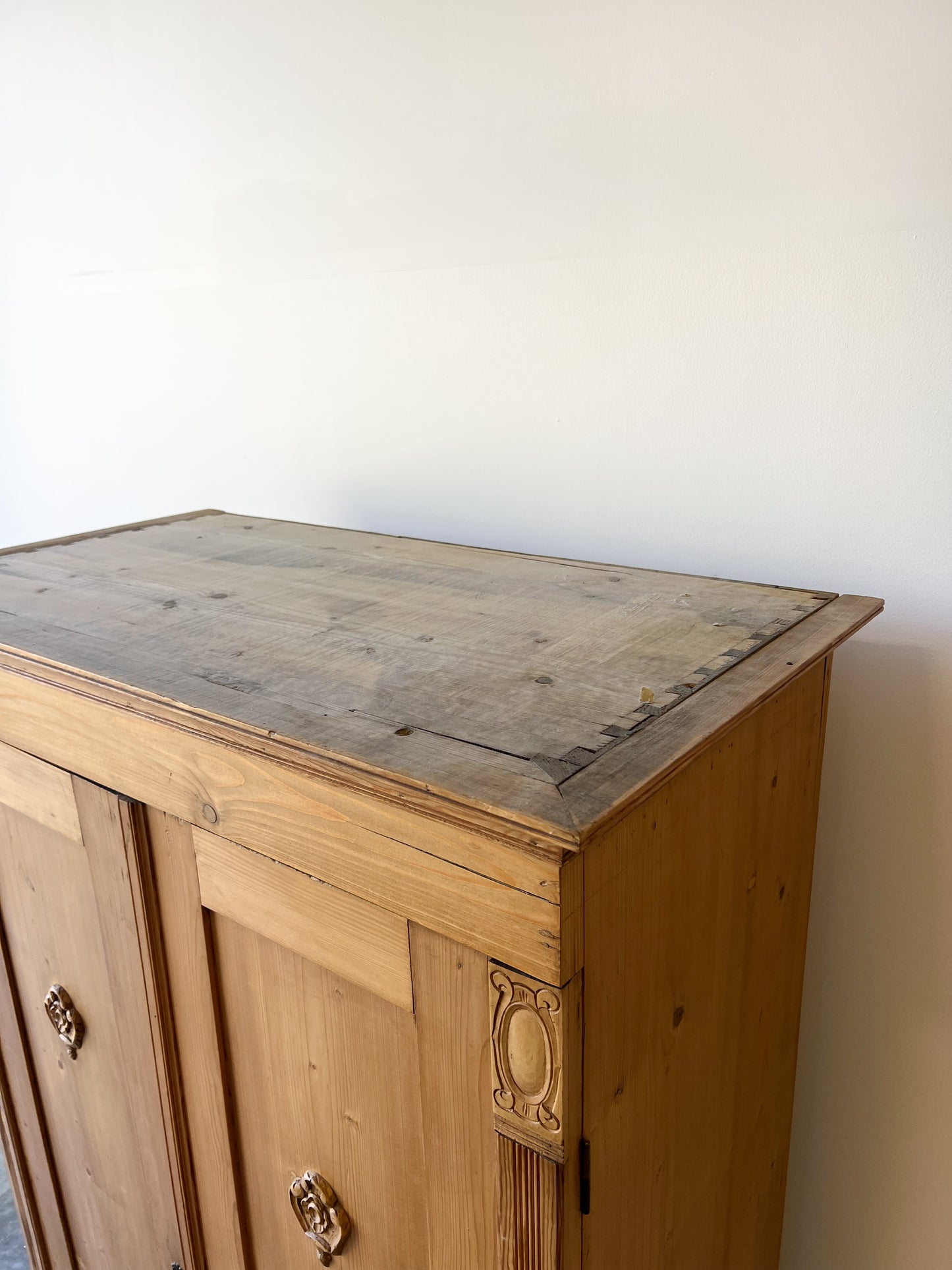 Antique European Pine Wardrobe with Drawer