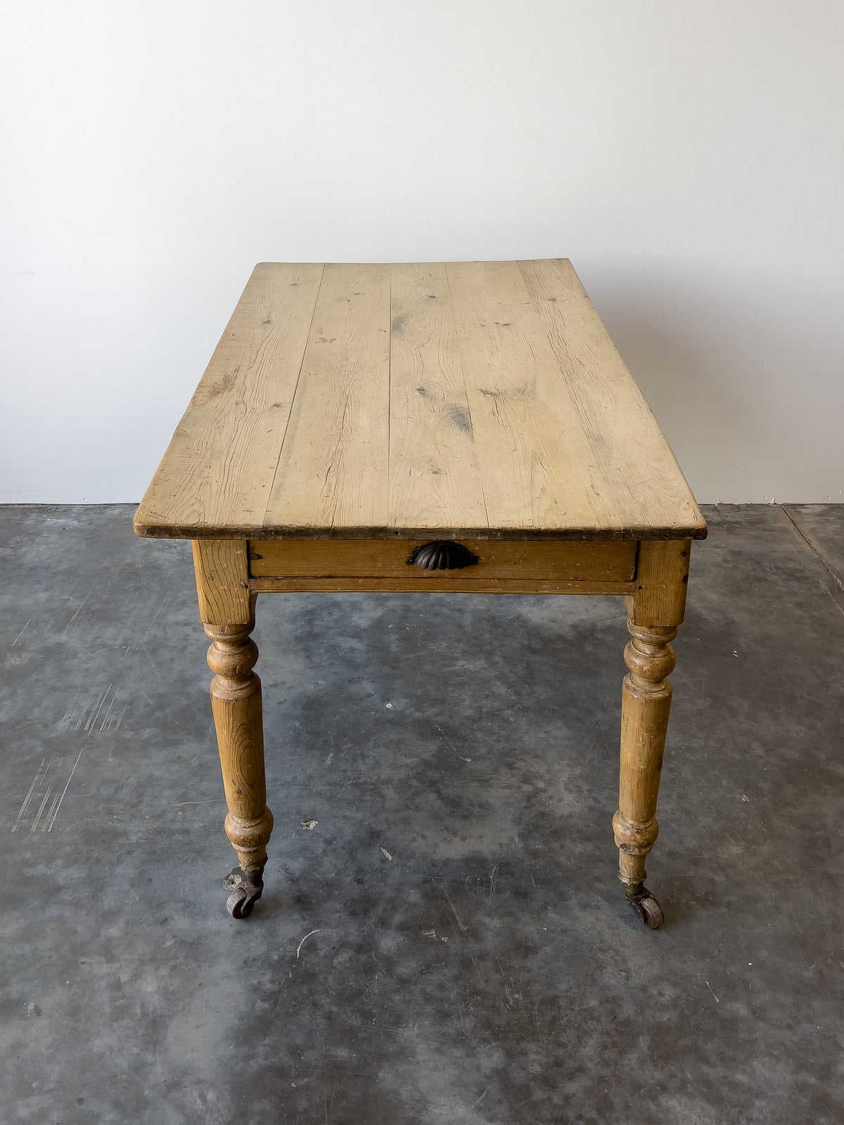 Antique Pine Farmhouse Table on Casters