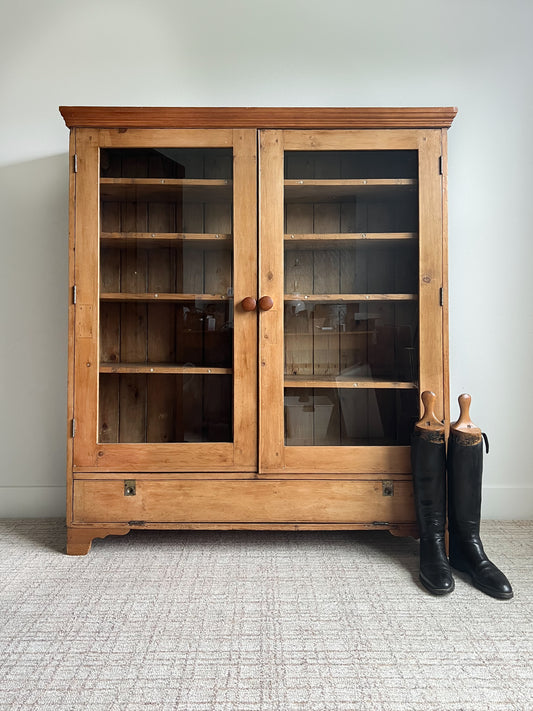 Antique English Pine Glazed Bookcase