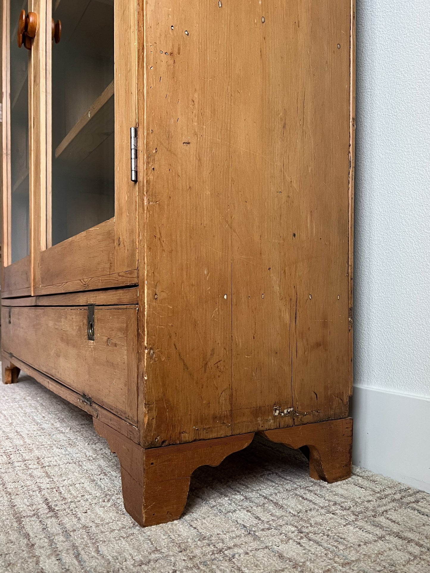 Antique English Pine Glazed Bookcase