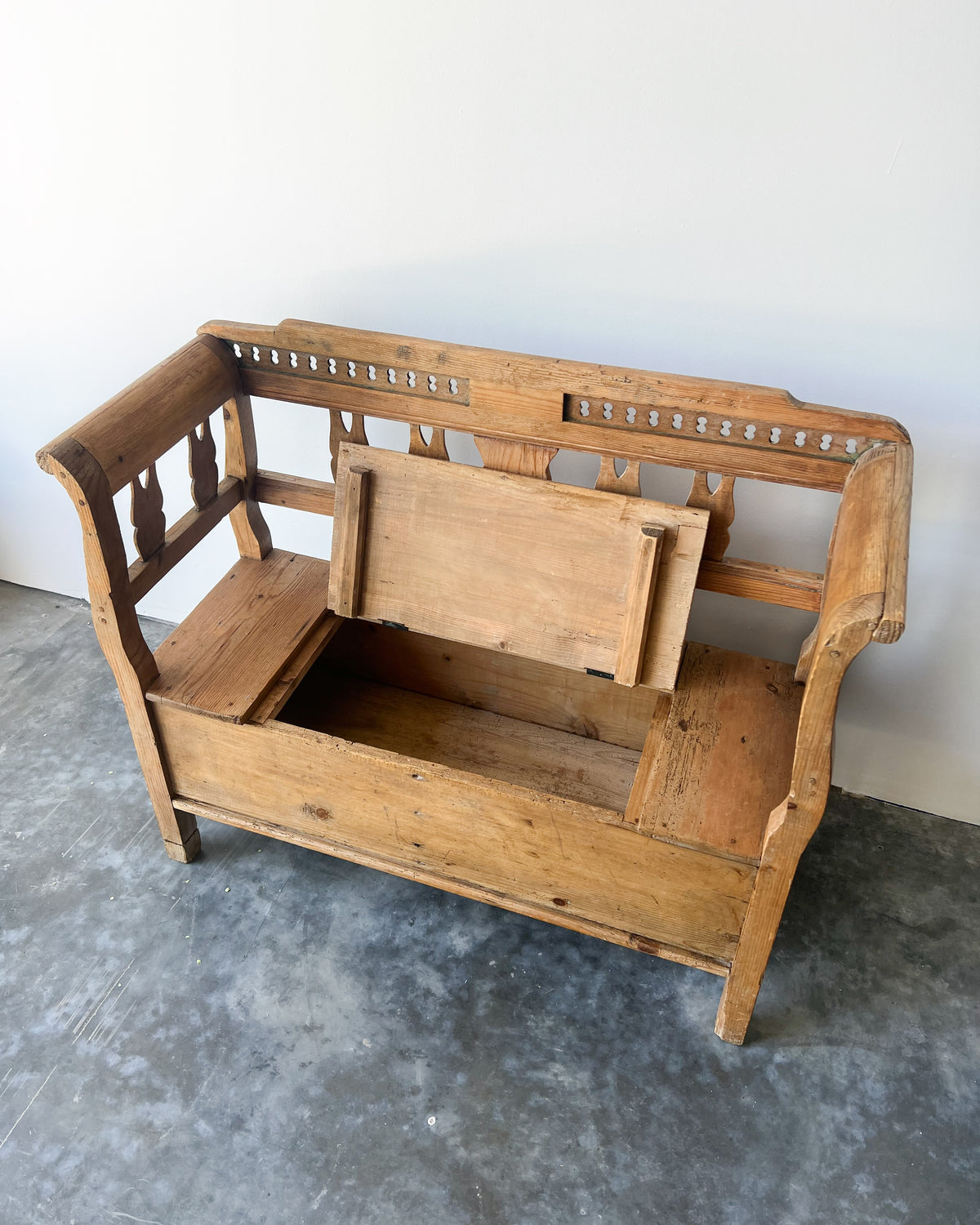 Antique European Pine Storage Bench