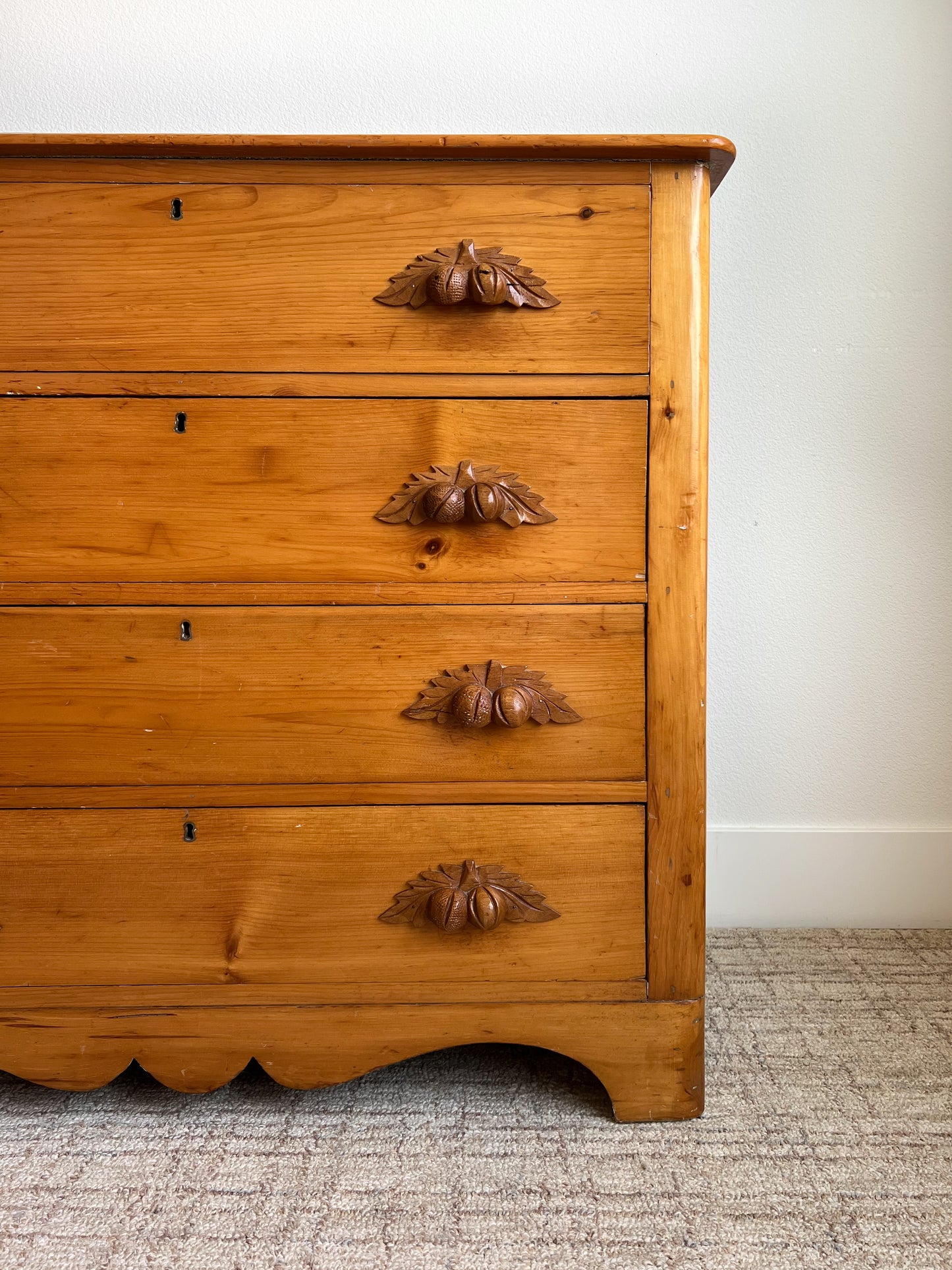 Victorian Antique Pine Drawers with Hand Carved Drawer Pulls c. 1800s