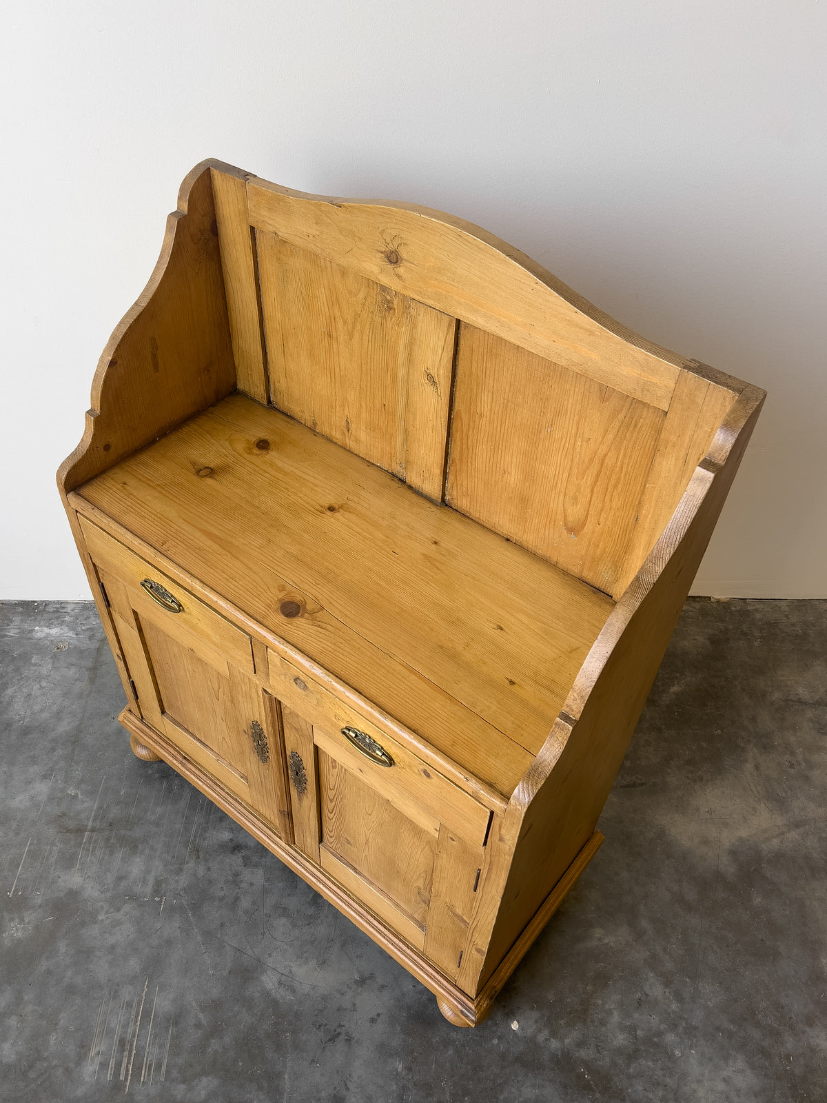 Antique Dutch Pine Cupboard with Gallery Back