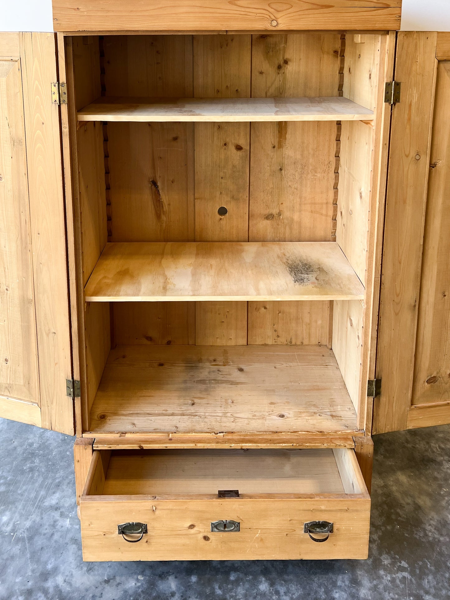 Antique European Pine Wardrobe with Drawer