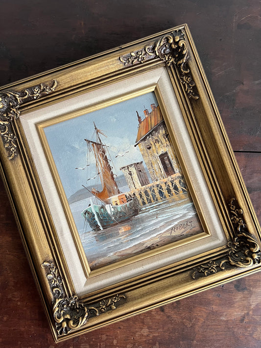 Vintage Ship Oil Painting