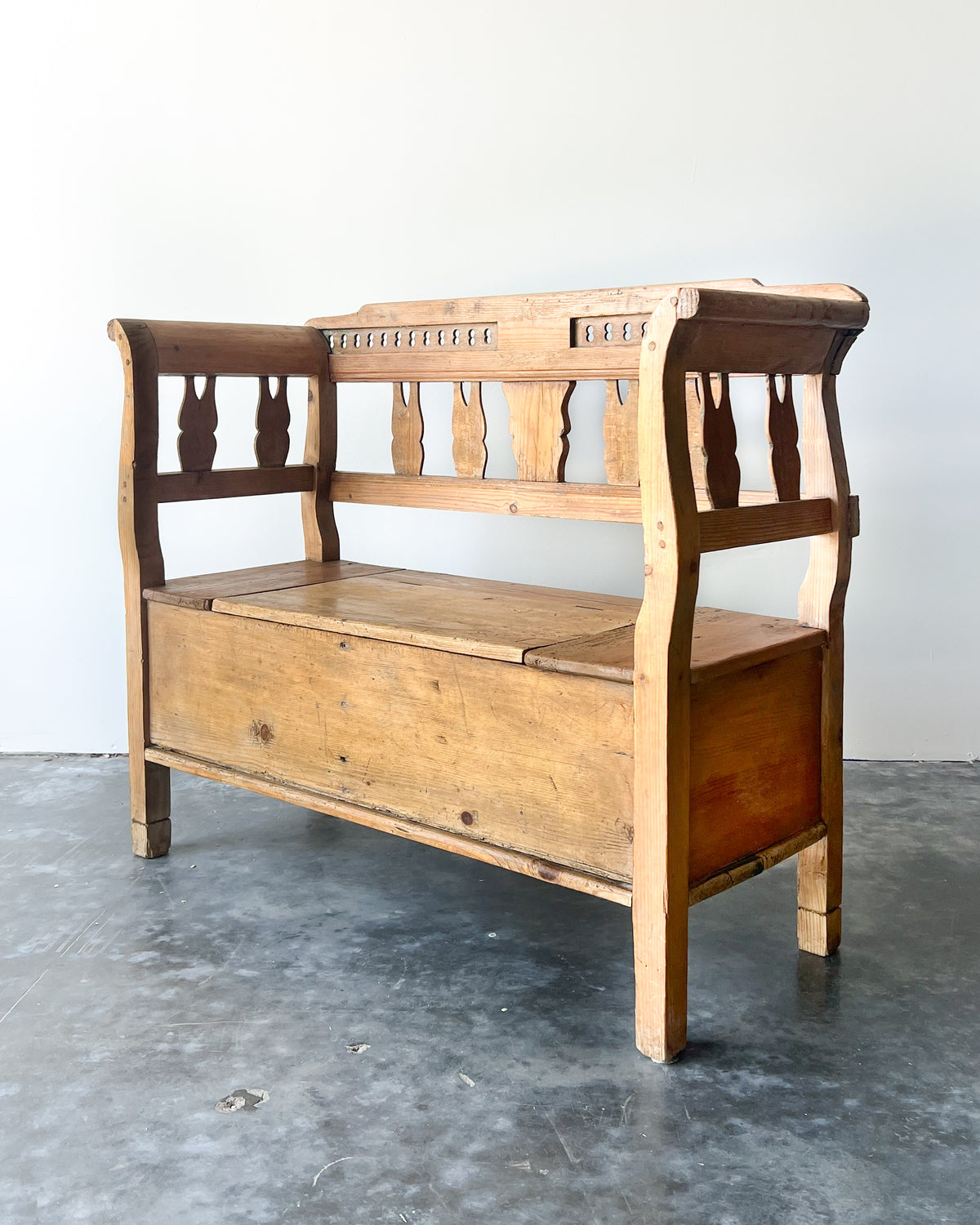 Antique European Pine Storage Bench