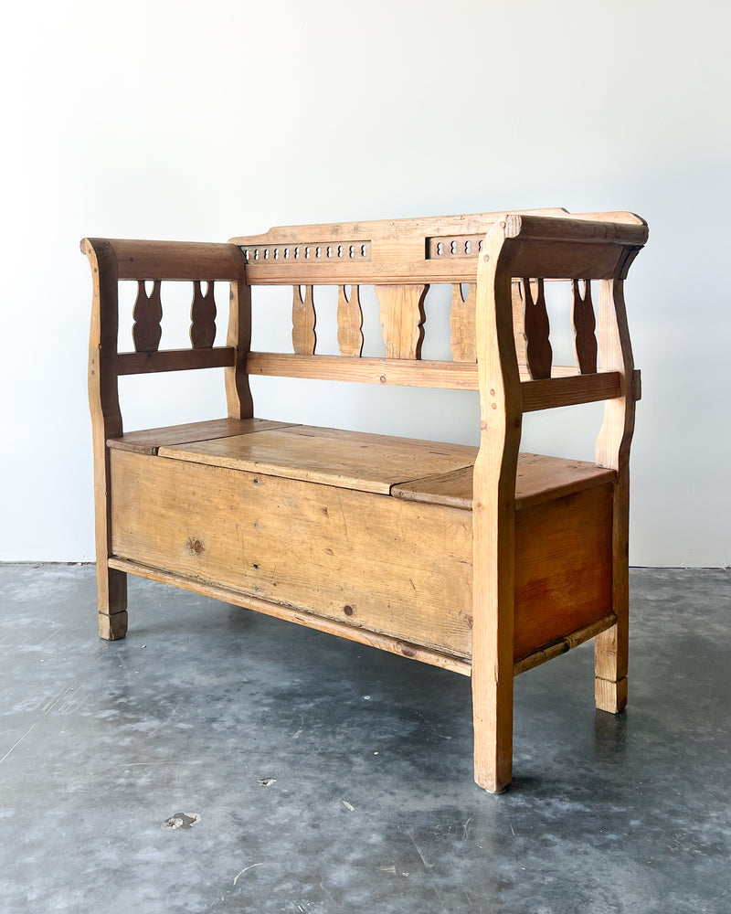 Antique European Pine Storage Bench