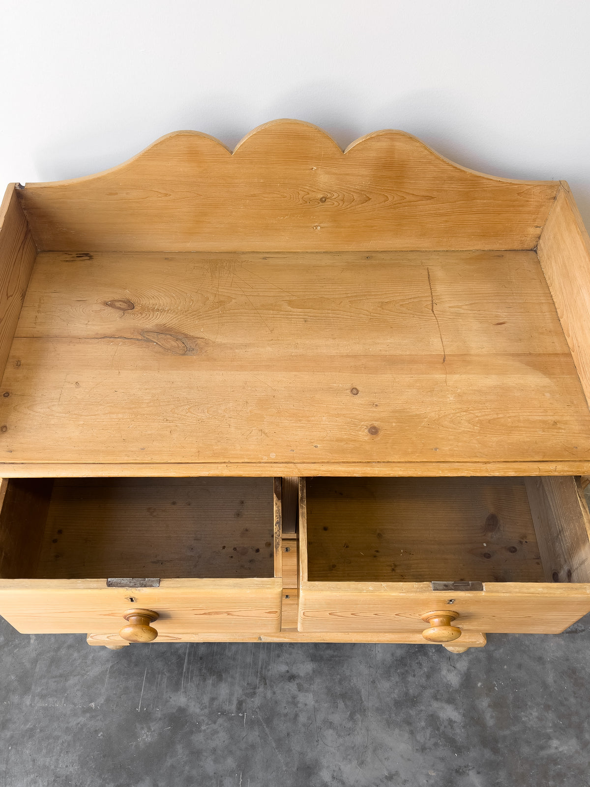 19th Century English Pine Chest of Drawers with Gallery Back